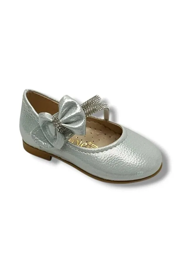 Детские балетки для девочек кожаные 7050-26 printed leather stoned double-strapped girls' ballerinas 21-25 Iremsu, Silver