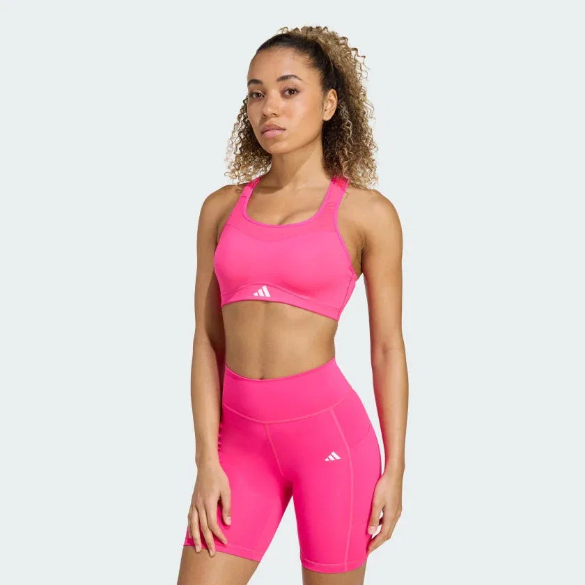 Женский спортивный бюстгальтер с высокой поддержкой adidas TLRD Impact, Shock Pink — фото 3