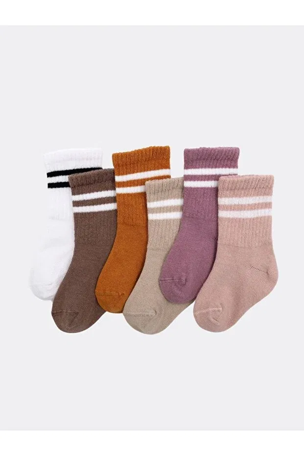 Детские носки хлопковые 4 штуки 6-Piece baby socks pink mix cotton / seamless / striped college children's socks Karamila, Pink — фото 3