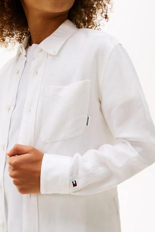 Детская рубашка для мальчиков льняная с длинным рукавом Tommy Hilfiger, White — фото 2