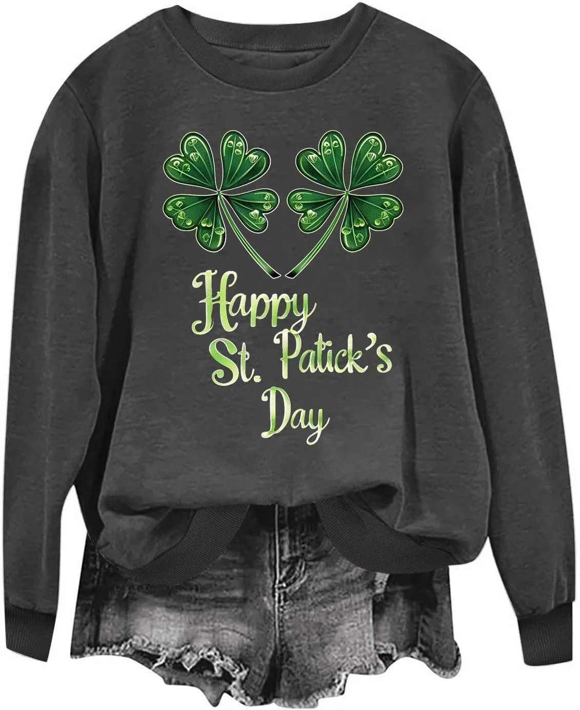 

Свитшот для женщин Happy St. Patrick's Day с клевером, мягкий, с длинным рукавом LMSXCT