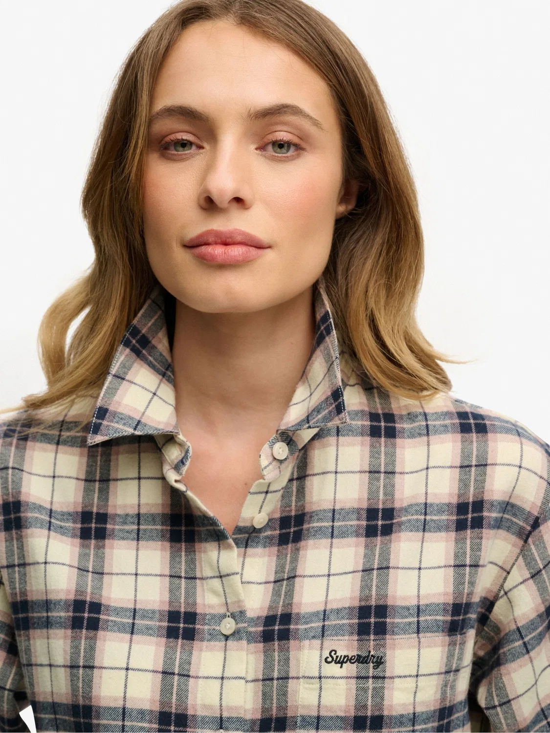 Рубашка фланелевая, клетка, Relaxed Superdry, белый — фото 3