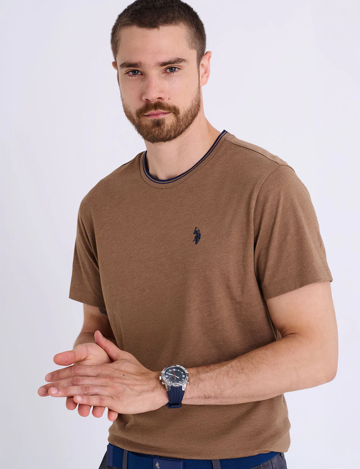 

Футболка-поло U.S. Polo Assn Tipped Crew Neck Collar, кофейный