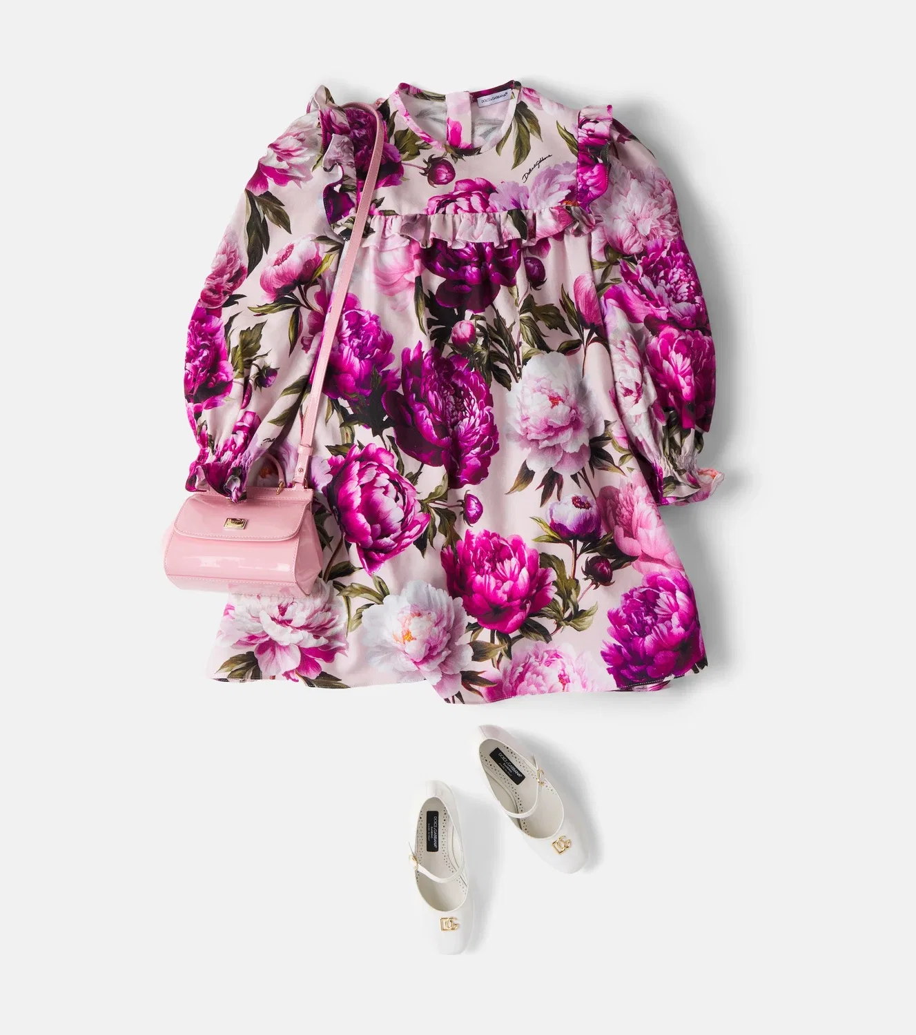 Платье хлопковое с цветочным узором Dolce&Gabbana Kids, розовый — фото 2
