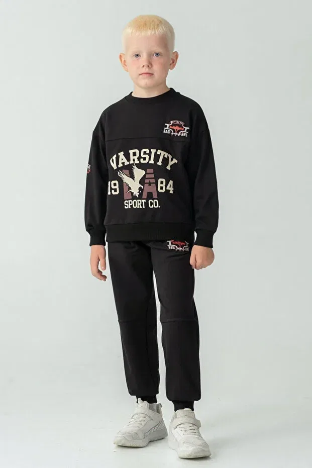 Детский спортивный комплект для мальчиков с принтом Varsity Ahengim, Black