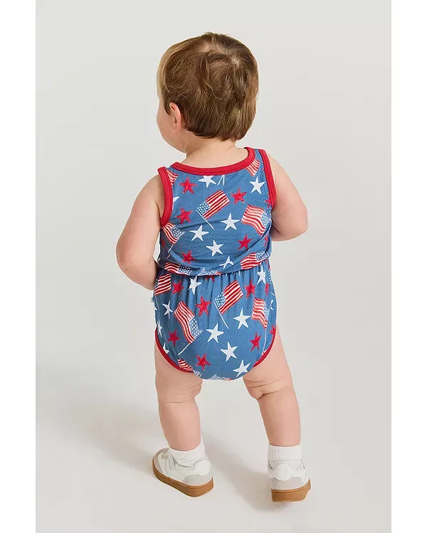Детский комбинезон без рукавов с принтом Unisex Sam Varsity Romper Posh Peanut, синий — фото 4