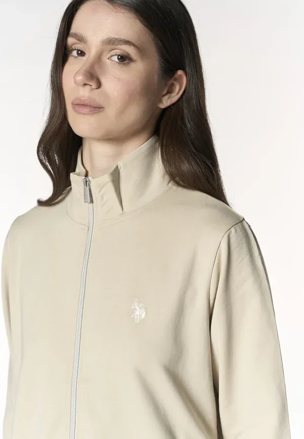 Толстовка на молнии из хлопка и эластана Zip-up sweatshirt U.S. Polo Assn., beige, бежевый — фото 4