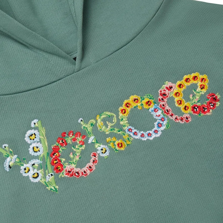 Худи с вышитым цветочным логотипом Kids Floral Logo Embroidered Cotton Hoodie Young Versace, Salvia Multicolor — фото 3