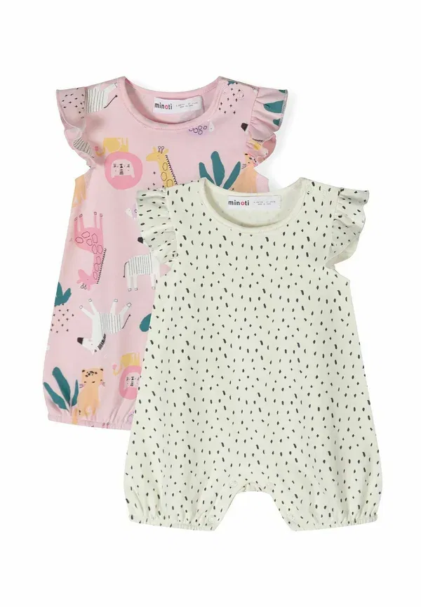 Комплект из двух комбинезонов с коротким рукавом-фонарик, Animal Print, Minoti, White, Light Pink, белый/светло-розовый — фото 2