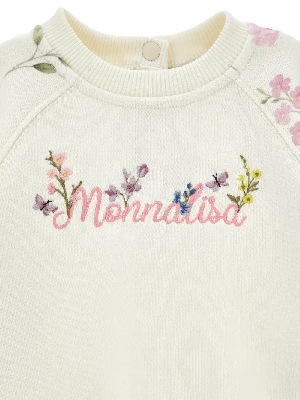 Свитер с цветочным принтом и вышивкой Monnalisa, бежевый — фото 3