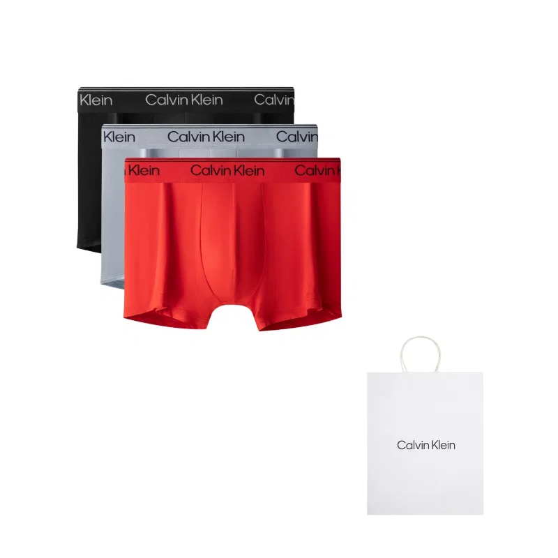 Мужские боксеры с логотипом на поясе, комплект из 3 штук, Calvin Klein, Space Black/Mist Gray/Carmine