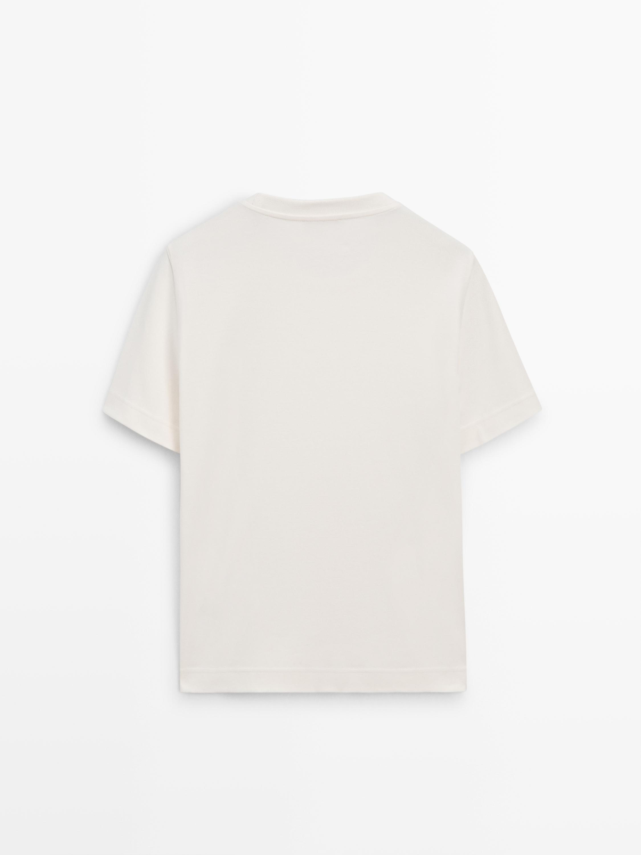 Футболка Massimo Dutti 100% Cotton Interlock Crew Neck, кремовый — фото 2