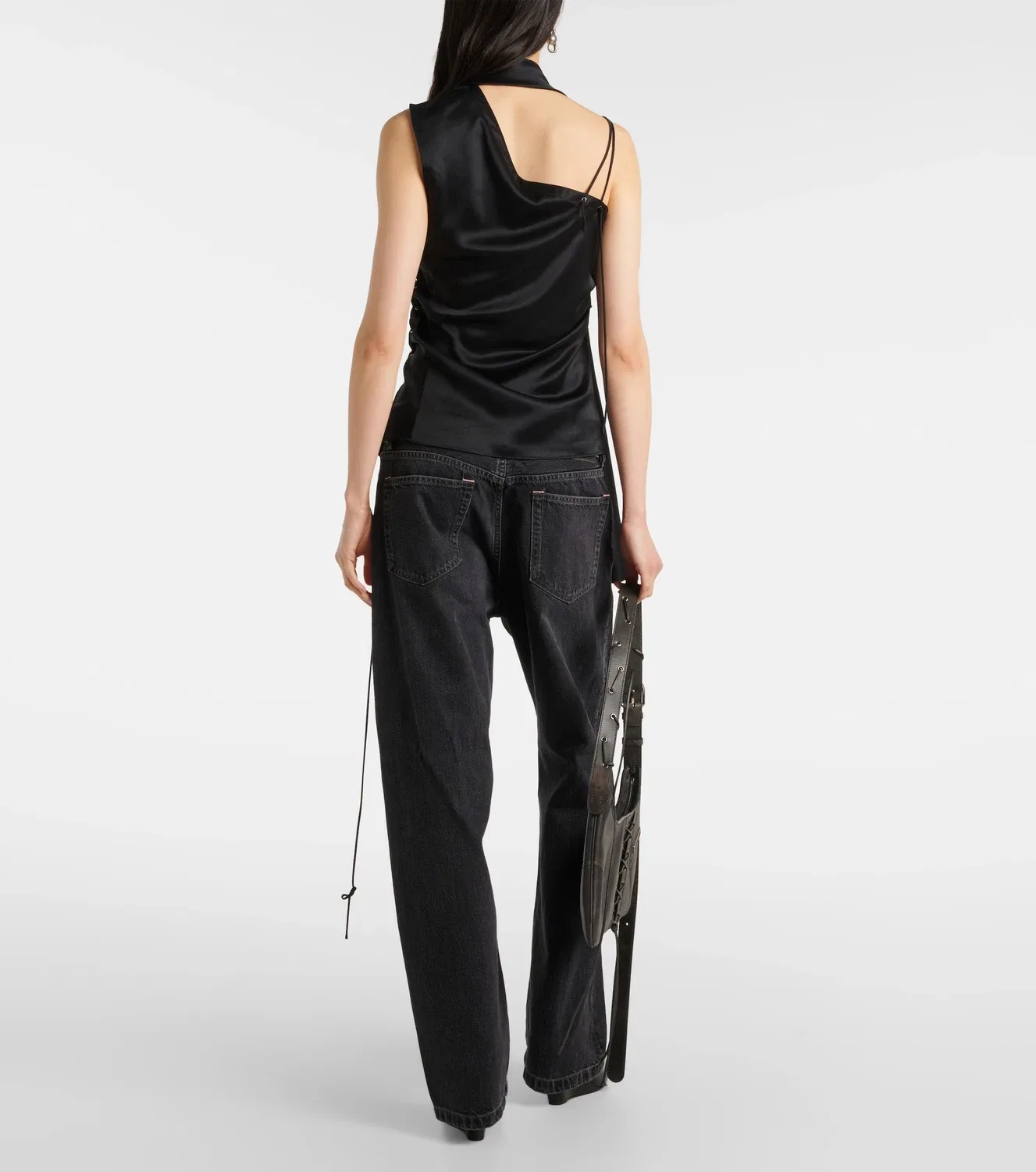 Асимметричный атласный топ Acne Studios, черный — фото 3