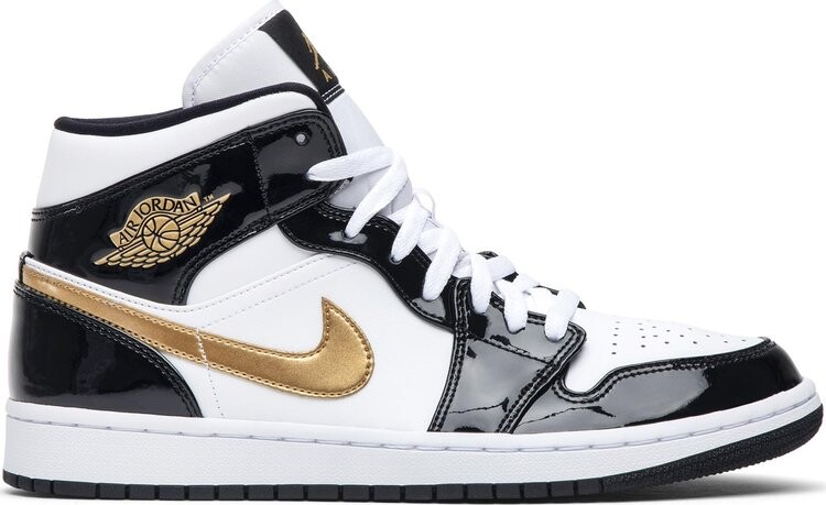 

Кроссовки Air Jordan 1 Mid Patent Black Gold, черный