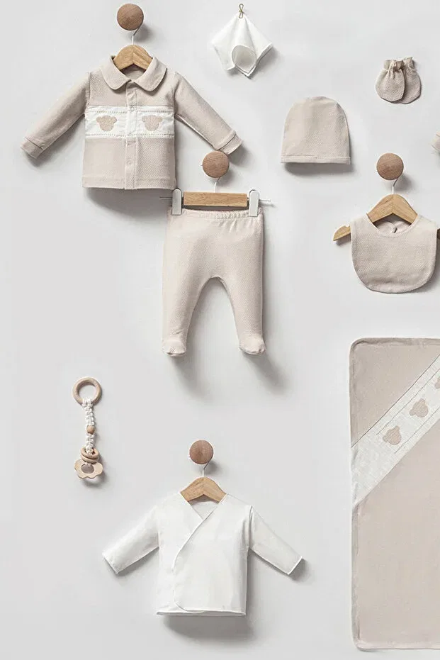 Детский комплект для новорожденных для мальчиков хлопковый Three Teddy Newborn Set Cassiope, Beige