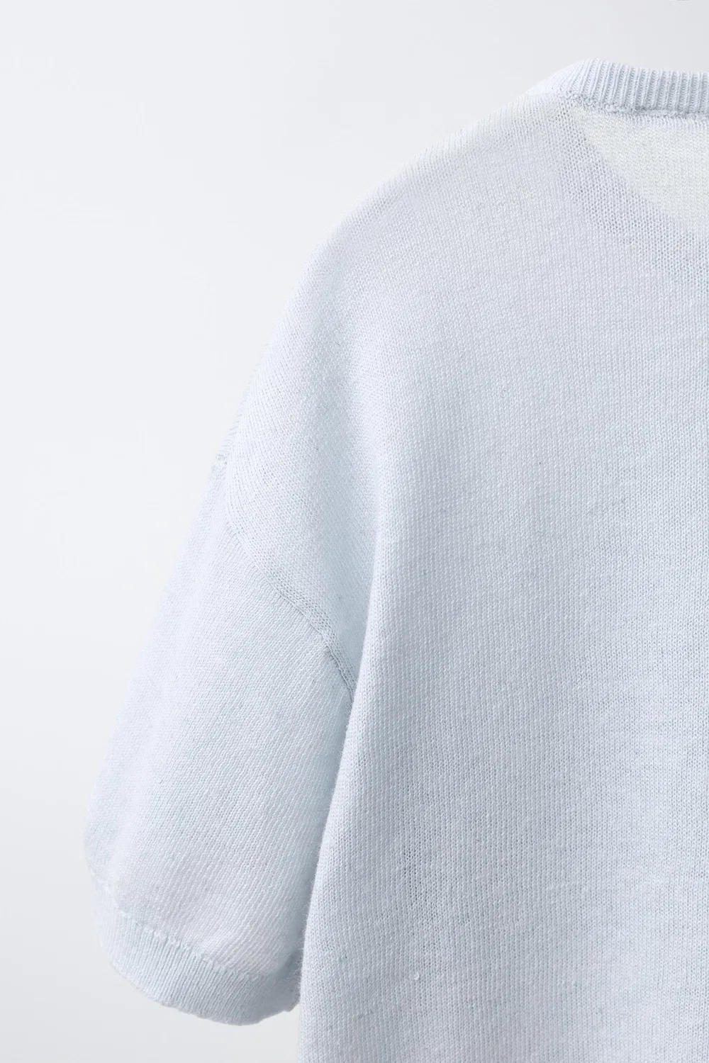 Вязаная футболка Henley из льна и хлопка. ZARA, White/Sky blue — фото 4