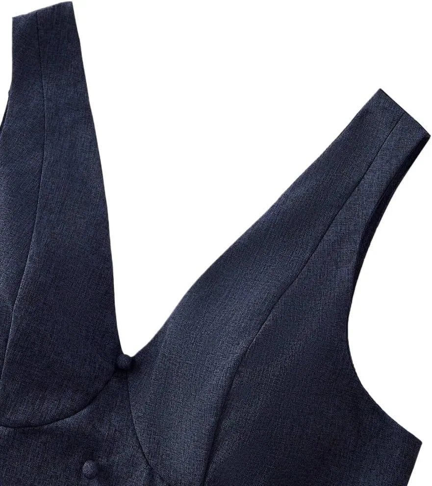 Женское платье A-силуэта с V-образным вырезом, Navy Blue — фото 3