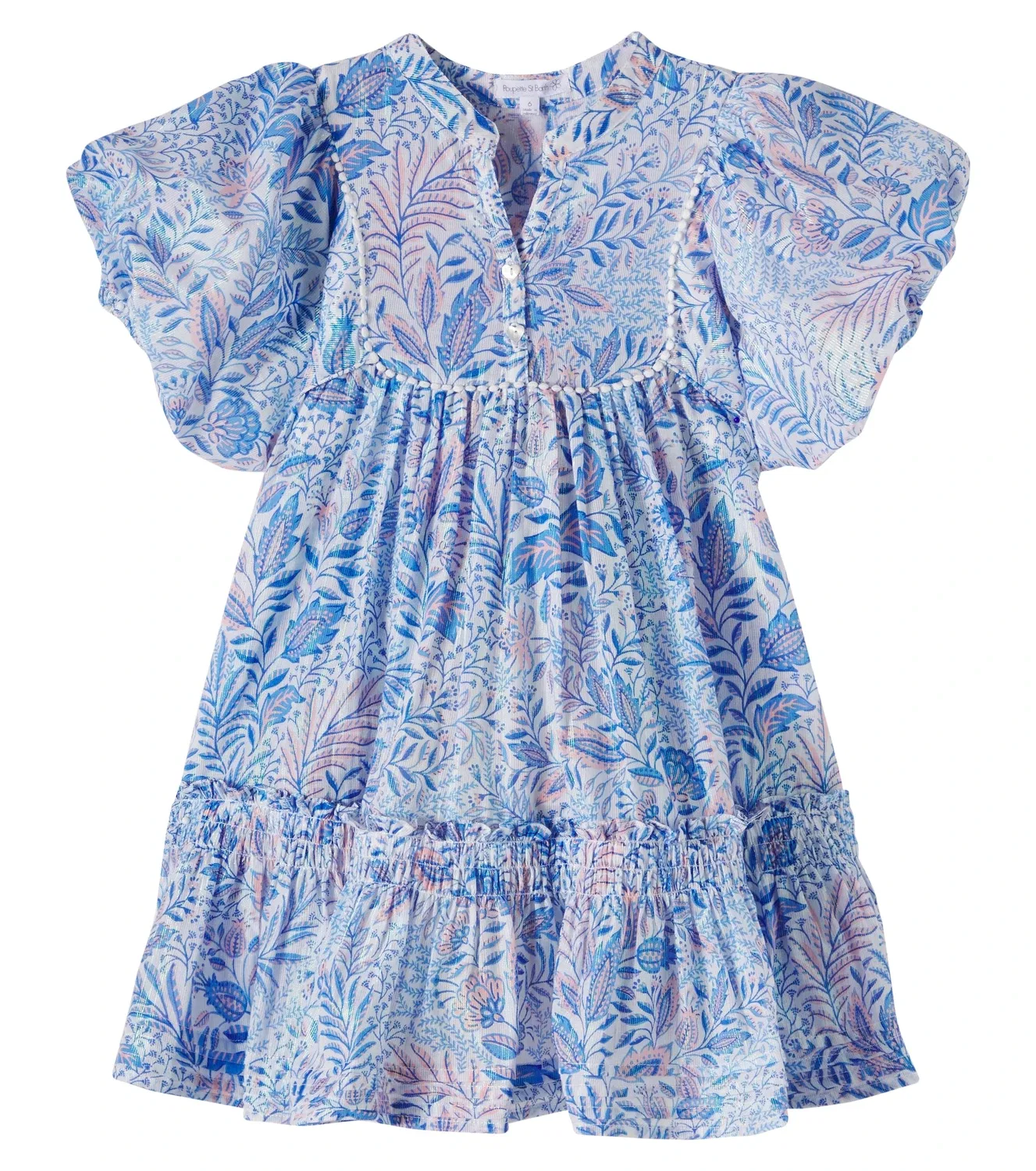 Платье цветочное с длинным рукавом Poupette St Barth Kids, синий