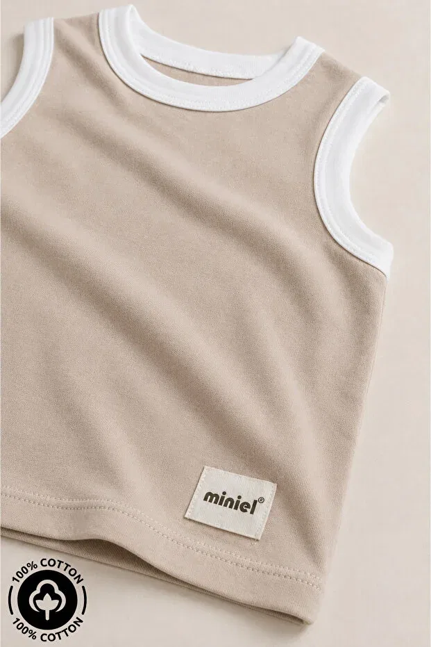 Детская майка для девочек хлопковая Miniel, Beige — фото 3