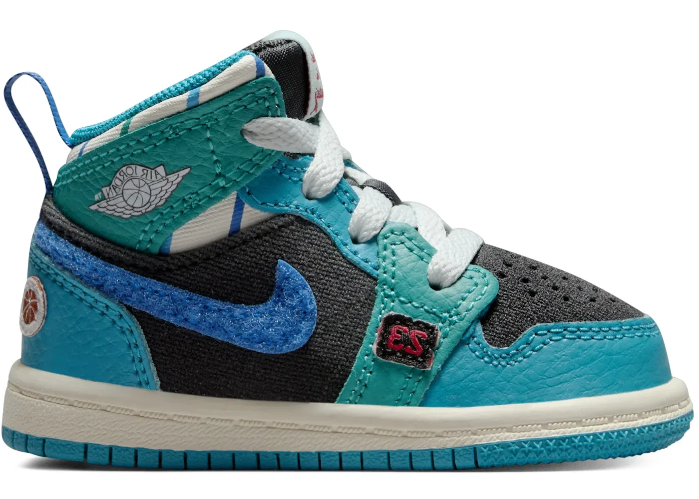 Детские кроссовки Lifestyle Jordan 1 Mid, Anthracite/Aquatone/New Emerald/Glacier Blue
