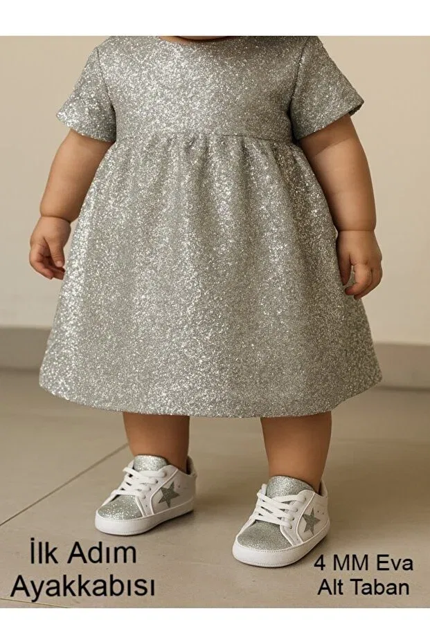 Детская обувь для новорожденных с блестками Patika Bebek, White