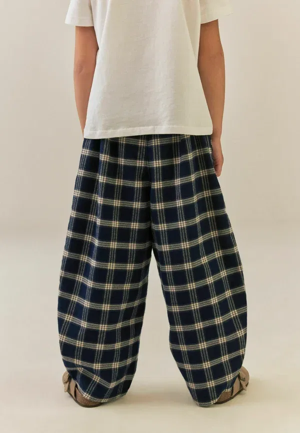 Брюки фланелевые Regular fit - pullon barrel trousers Next, темно-синий check — фото 3