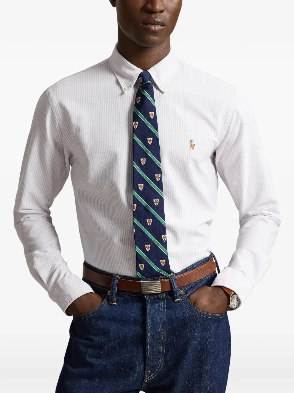 Рубашка оксфордская в полоску Polo Ralph Lauren, белый — фото 3
