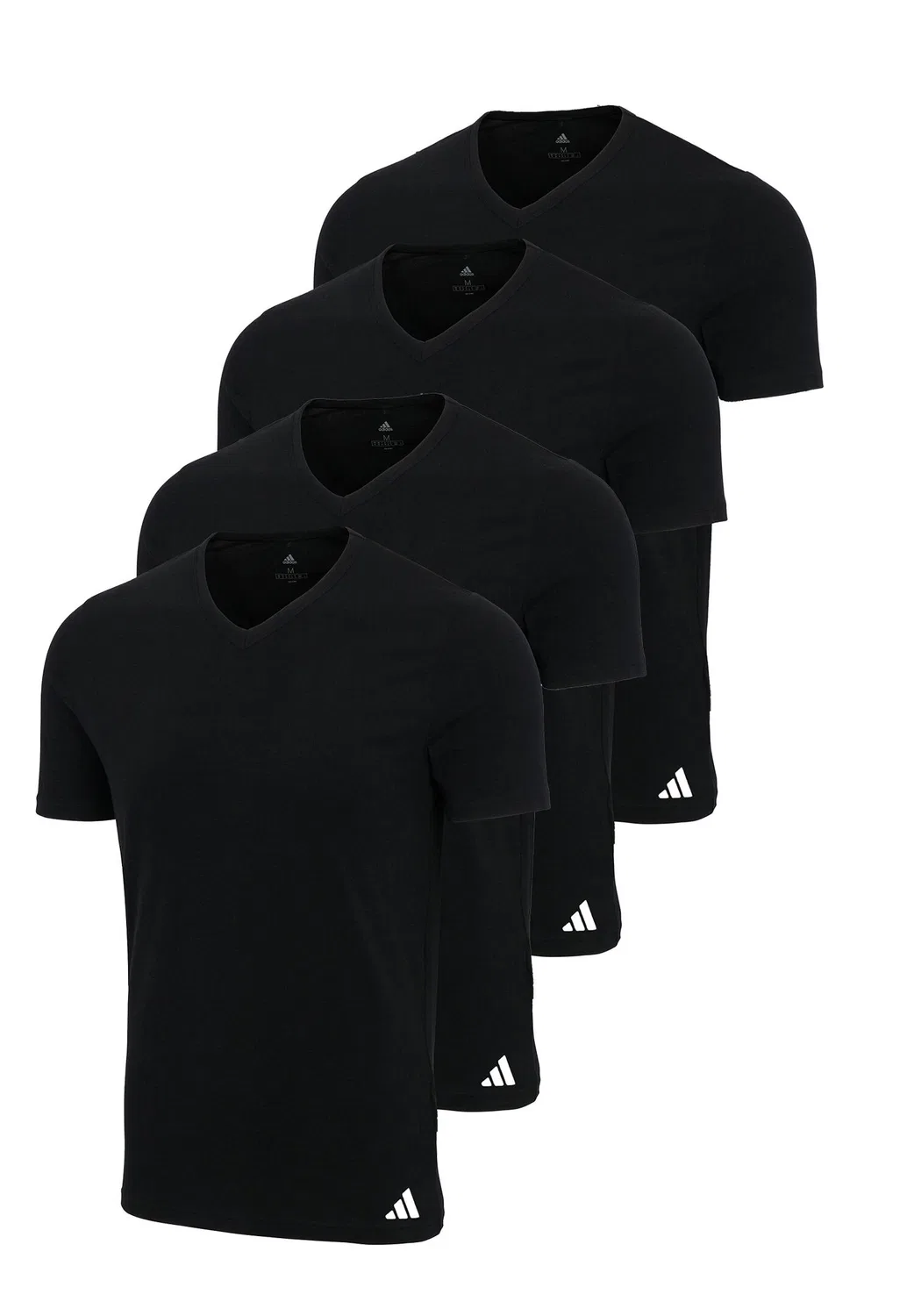 Мужская хлопковая футболка с V-образным вырезом 4er Pack adidas V-Neck, Adidas, Черный