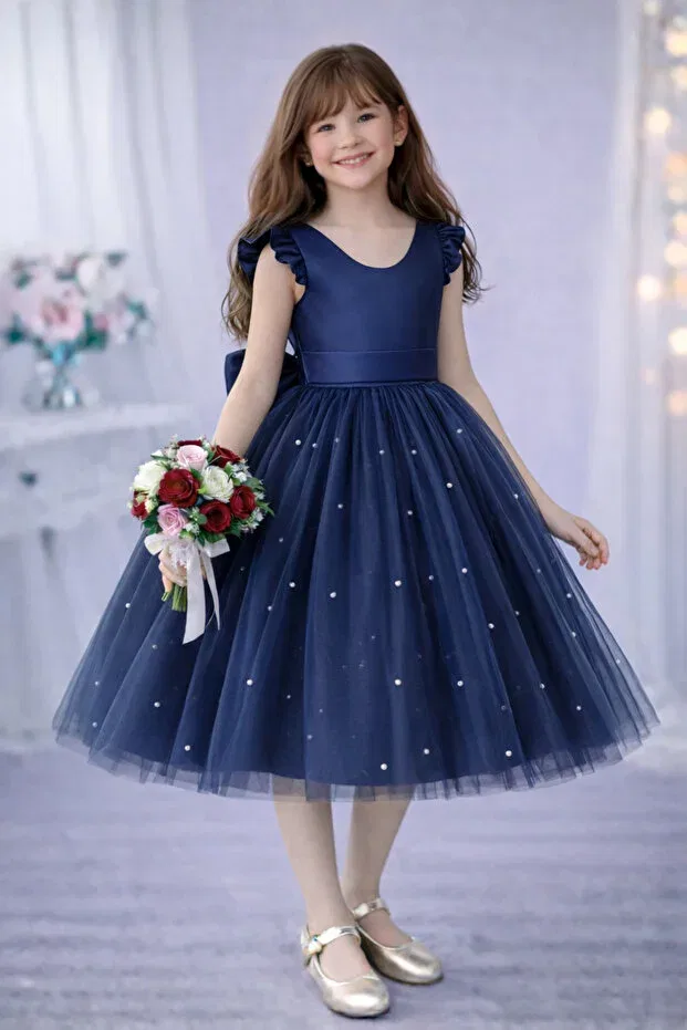 Детское платье для девочек с воланами Madyabutik, Navy Blue