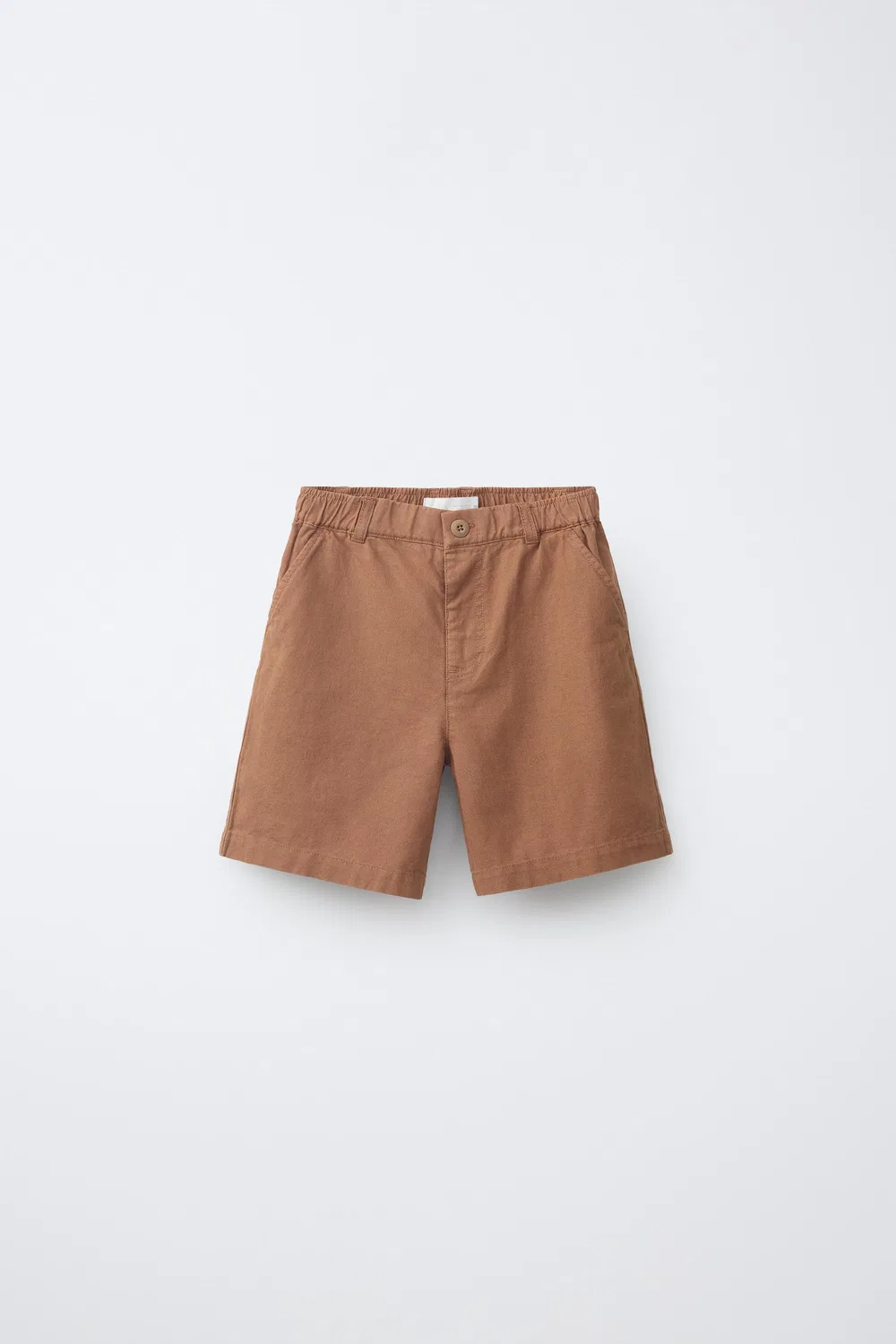 Хлопковые и льняные бермудские шорты ZARA, Caramel