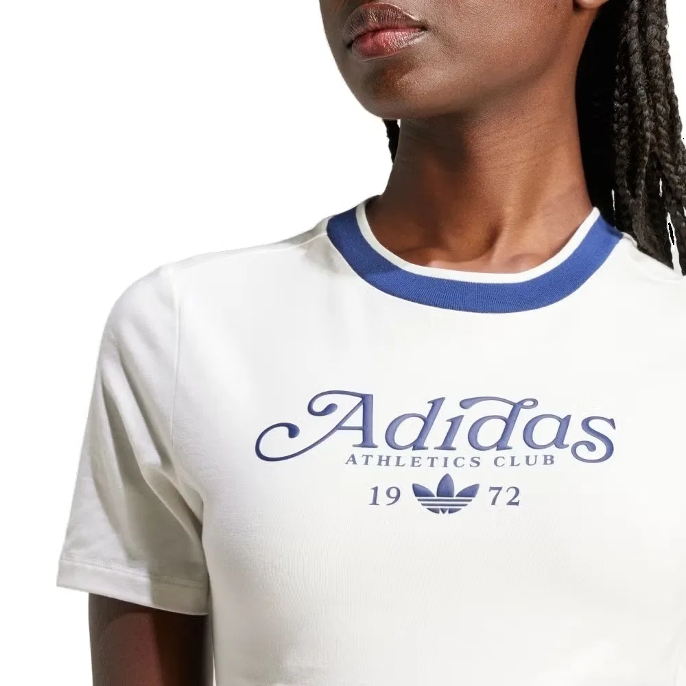 Футболка с принтом и логотипом Adidas, бело-синяя — фото 2