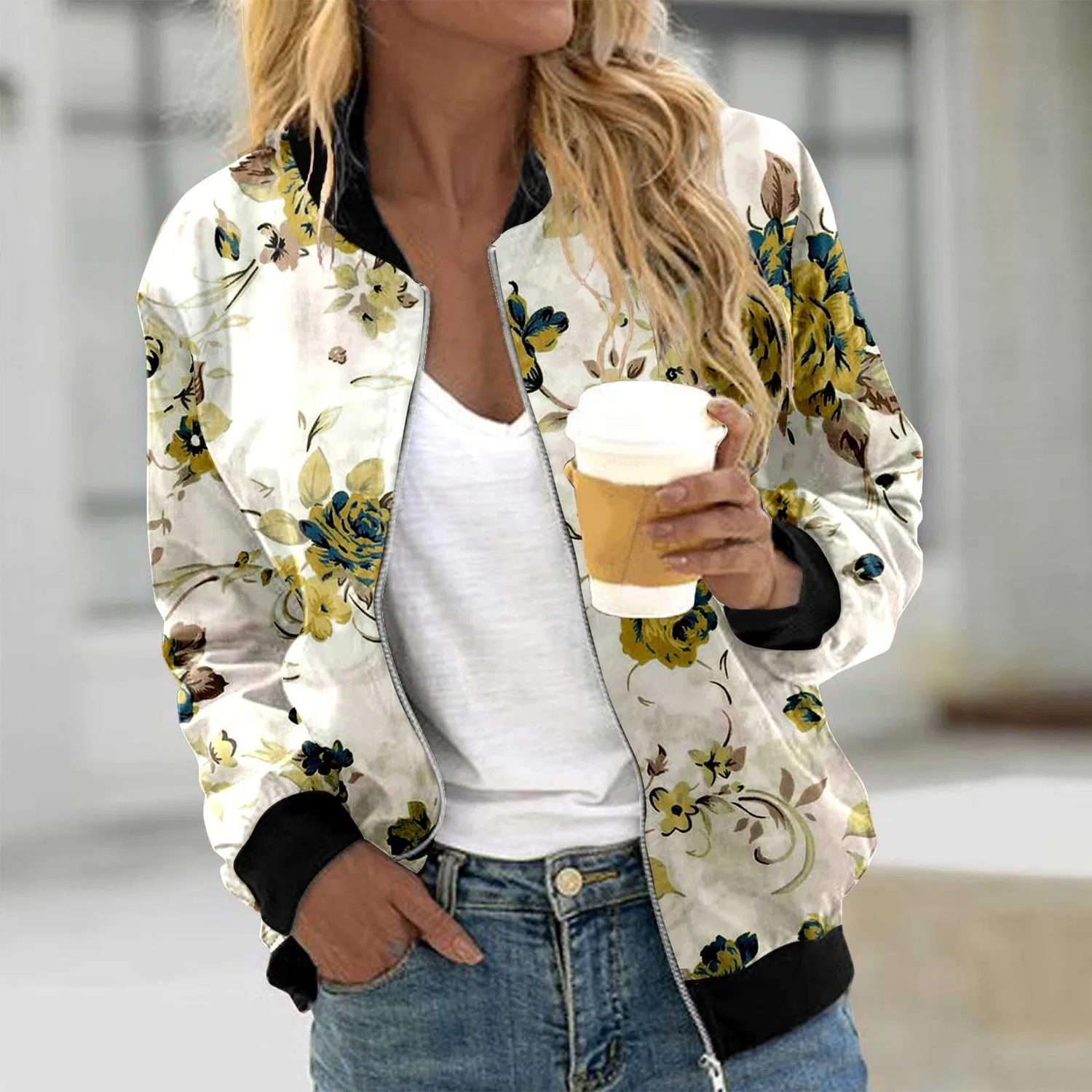 Женская ветровка с молнией Bomber Jacket College Blouson, Giallo — фото 2