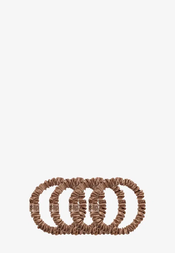 Резинки для волос шелковые, комплект 4 шт, Pure silk skinny scrunchies Slip, Light Brown
