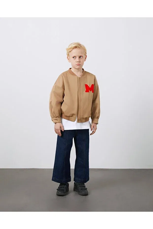 Детская куртка для девочек с вышивкой Embroidery detailed bomber brown unisex jacket Manimani, Brown