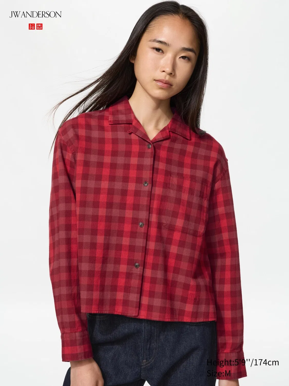 Рубашка фланелевая Uniqlo, свободный крой, в клетку, красный