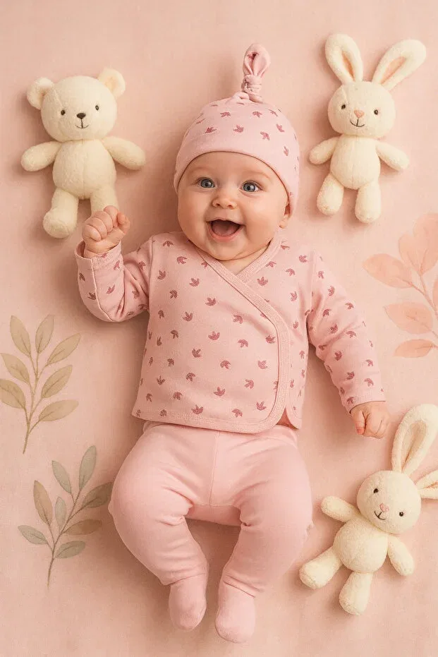 Детский комплект одежды для девочек хлопковый Ozz Baby, Pink - Ecru