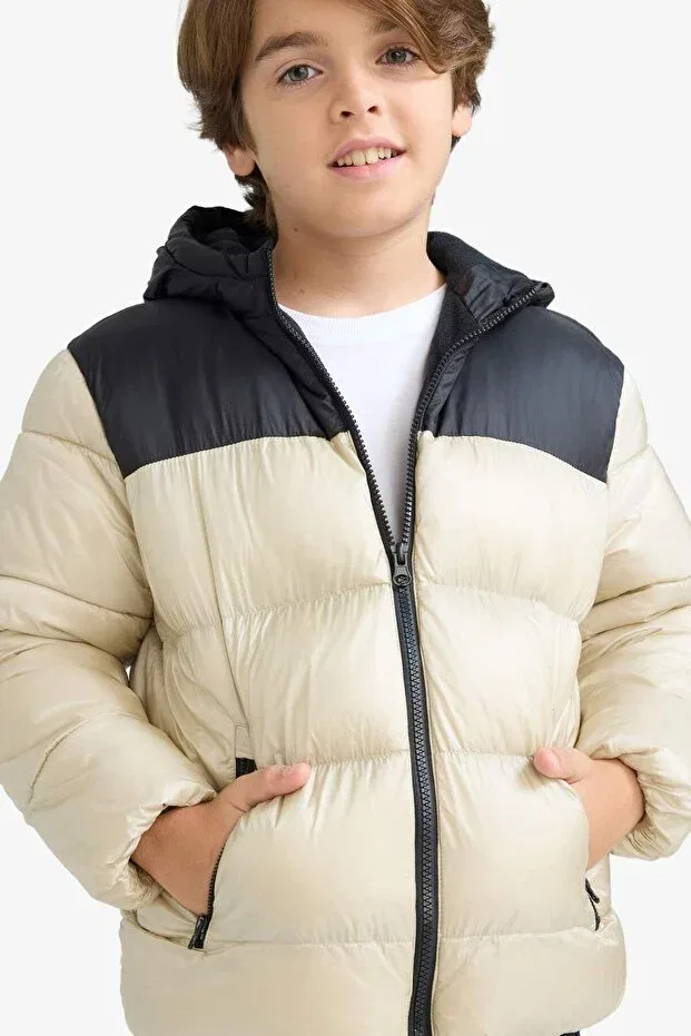 Детское пуховое пальто для девочек с капюшоном Defacto, Beige-Bg430