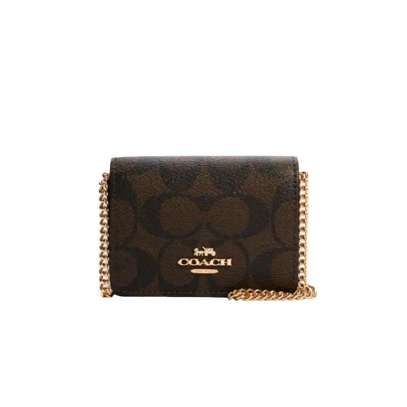 

Кошелек Coach Outlet Mini Wallet On A Chain, золотой/коричневый/черный
