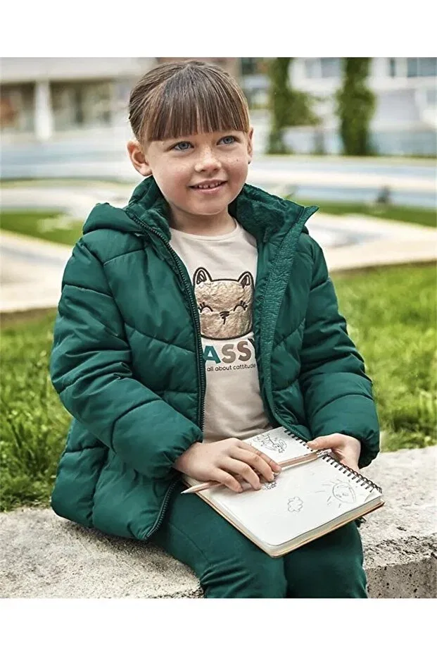 Детское пальто для девочек утепленное Basics Mayoral, Green — фото 2