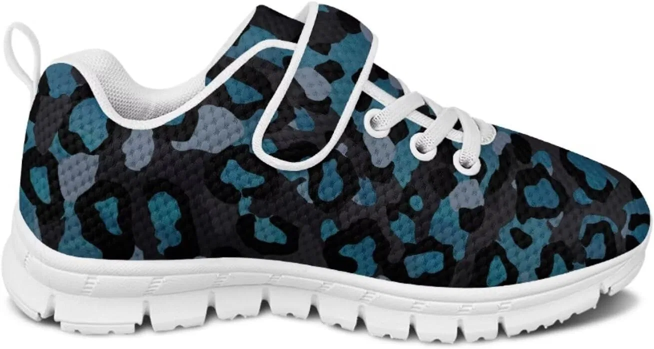 Детские кроссовки с принтом коровы Howilath, Black Blue Leopard Print — фото 3