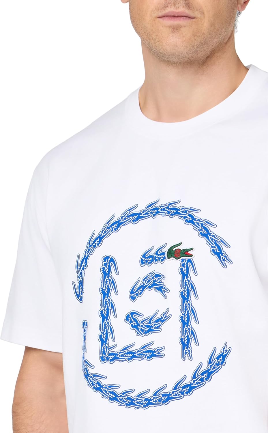 Мужская футболка Lacoste Classic Fit с круглым вырезом и коротким рукавом с графическим принтом, White — фото 4