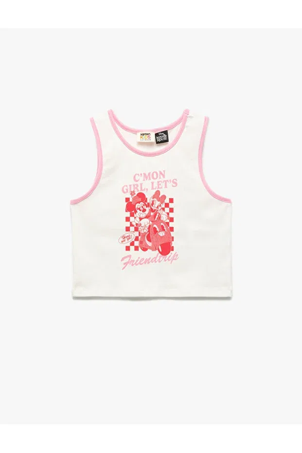 Детская хлопковое майка-топ для девочек Minnie mouse licensed printed sleeveless crew neck cotton crop undershirt Koton, Ecru