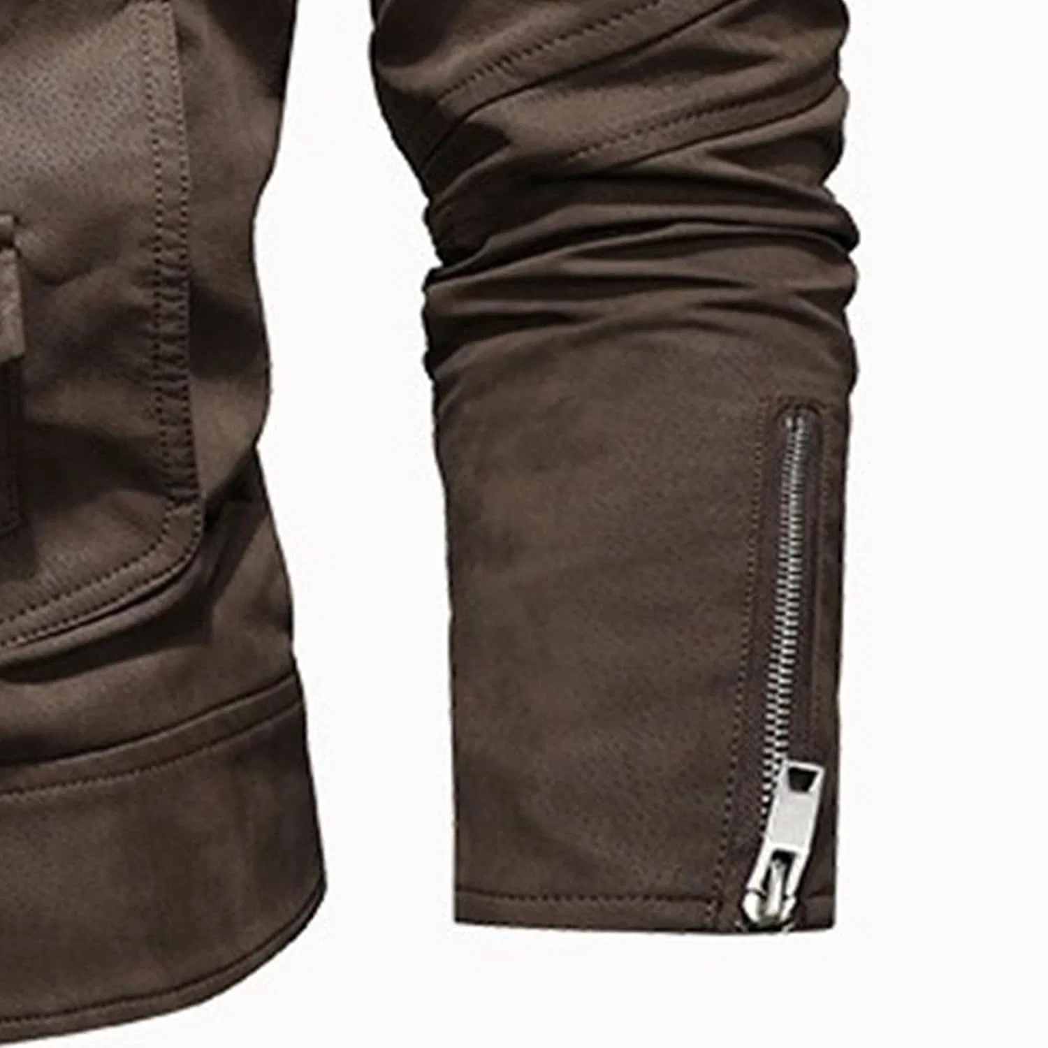 Мужская куртка-косуха из замши, с молнией, Slim Fit, коричневый — фото 2