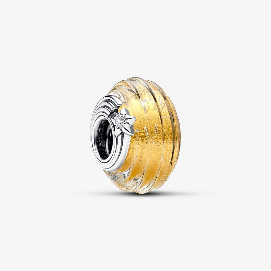 

Шарм Pandora Moments Shooting Star Grooved Murano Glass, серебро/желтый