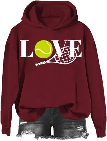 Женский свитшот с принтом Love Tennis, бордовый