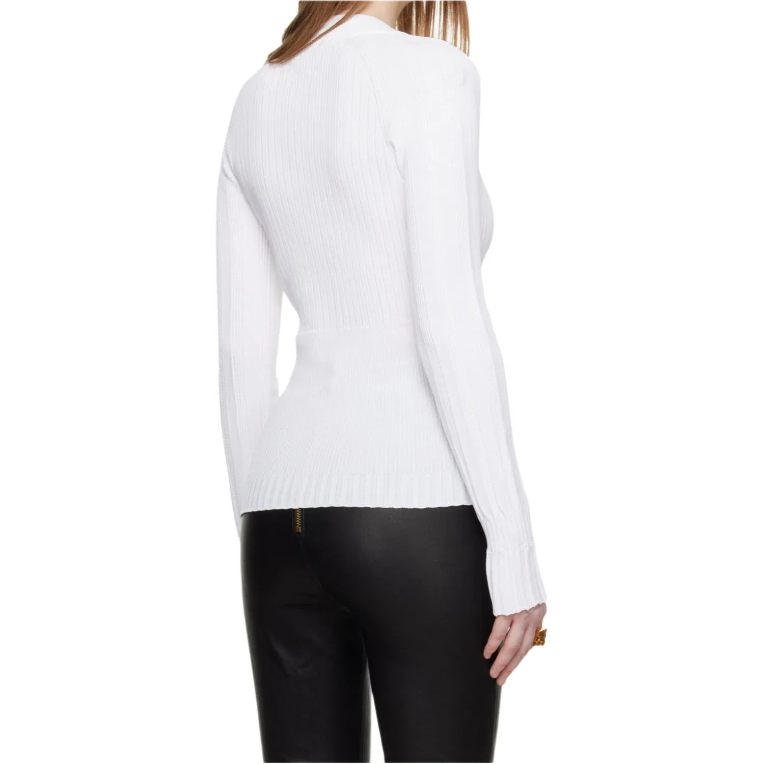 Женская футболка с V-образным вырезом свободного кроя White BALMAIN, White — фото 4