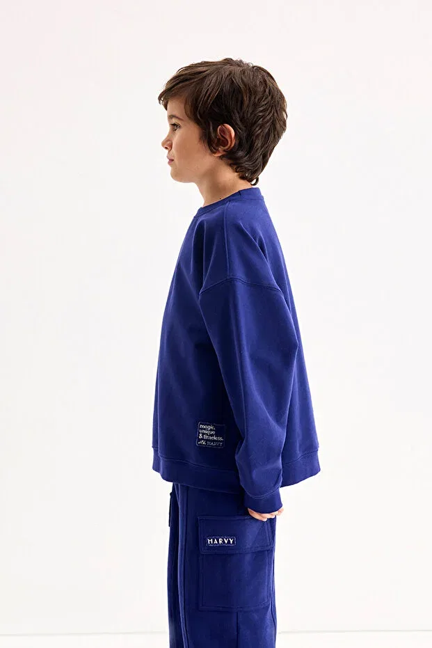 Детские свитшот для девочек оверсайз с вышивкой Marvy, Navy Blue — фото 2