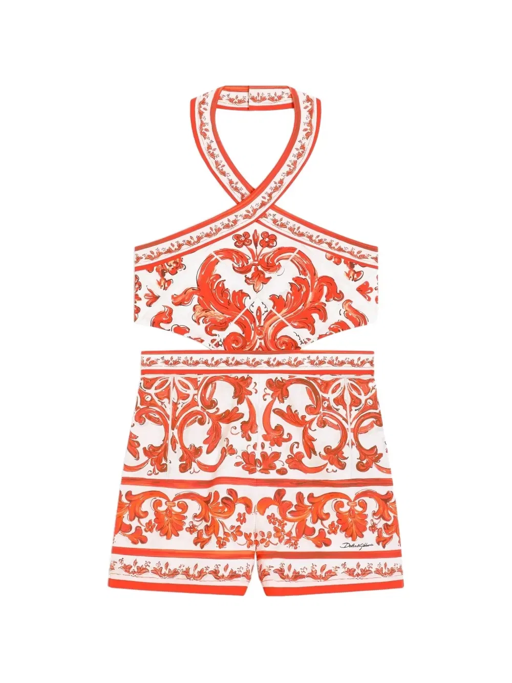Поплиновый комбинезон с принтом Majolica Dolce & Gabbana Kids, белый