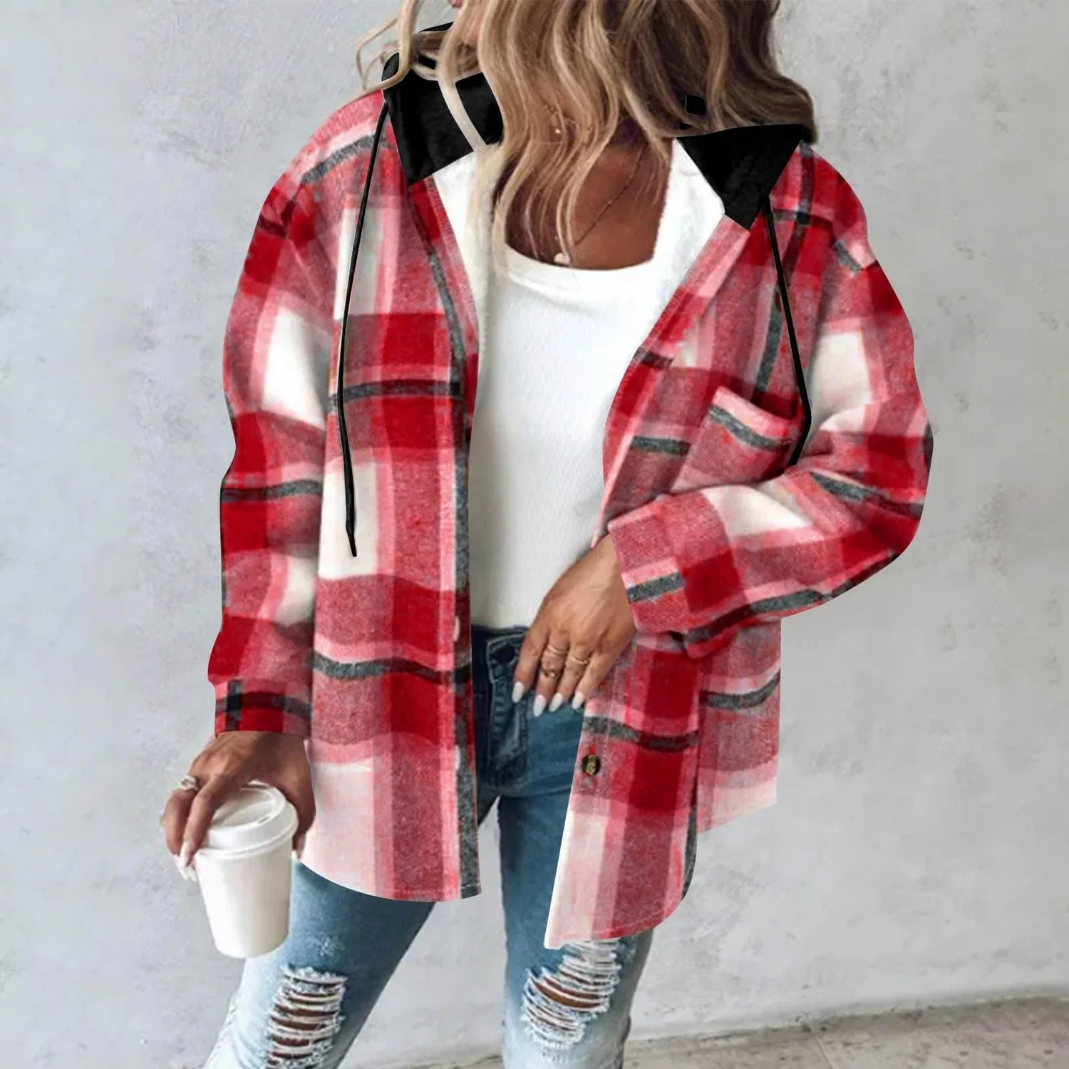 Женская фланелевая рубашка-куртка с принтом, oversize, Rosso — фото 2