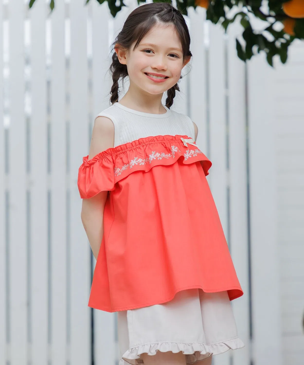 Детская туника без рукавов с вышивкой Kumikyoku KIDS, Red